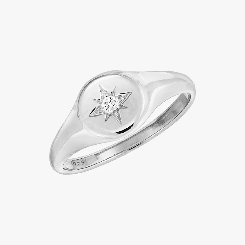 designer rings for women -Star Signet Ring Silver