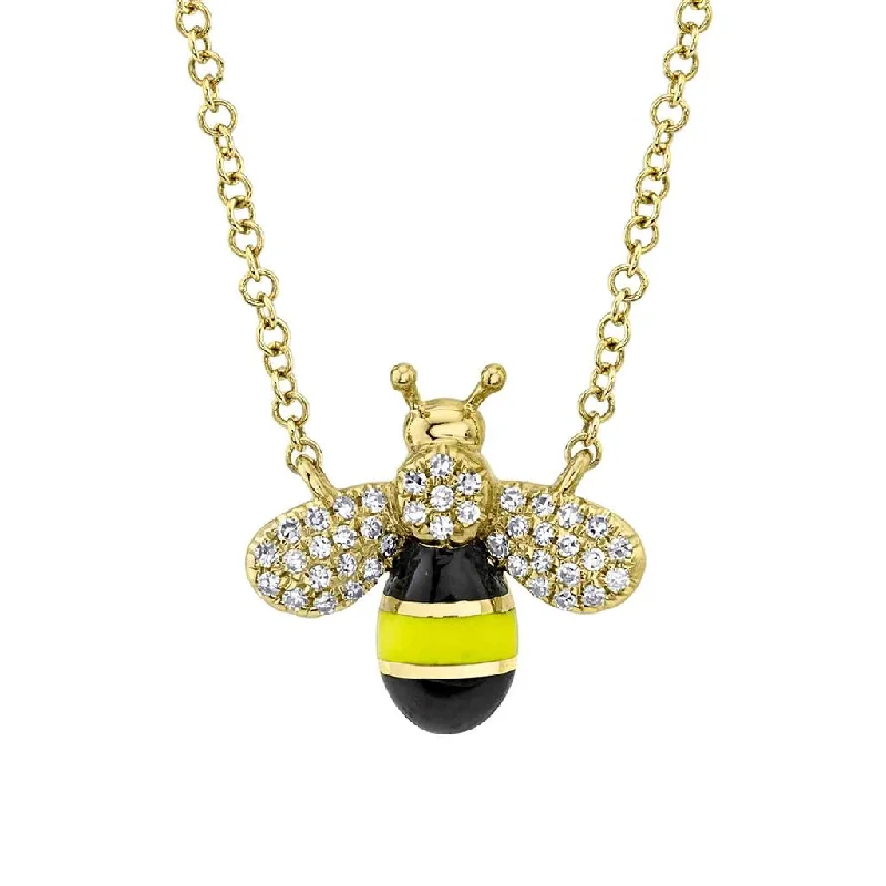 personalized necklaces for women -Shy Creation Black Diamond and Yellow Enemel Bee Necklace