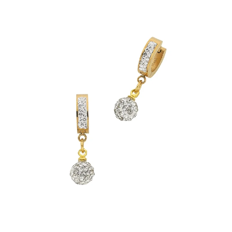 statement earrings for women -Stainless Steel Hoop with Pave Crystal Ball Earrings