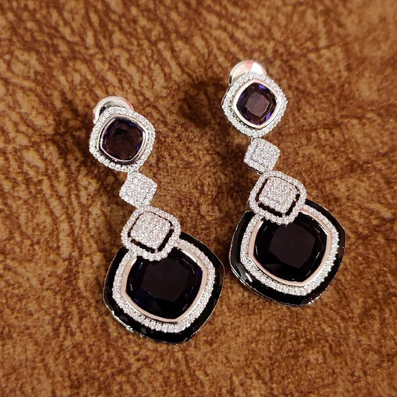 layered earrings for women -AMETHYST COLOUR CZ DIAMOND LOOK SILVER PLATED EARRINGS