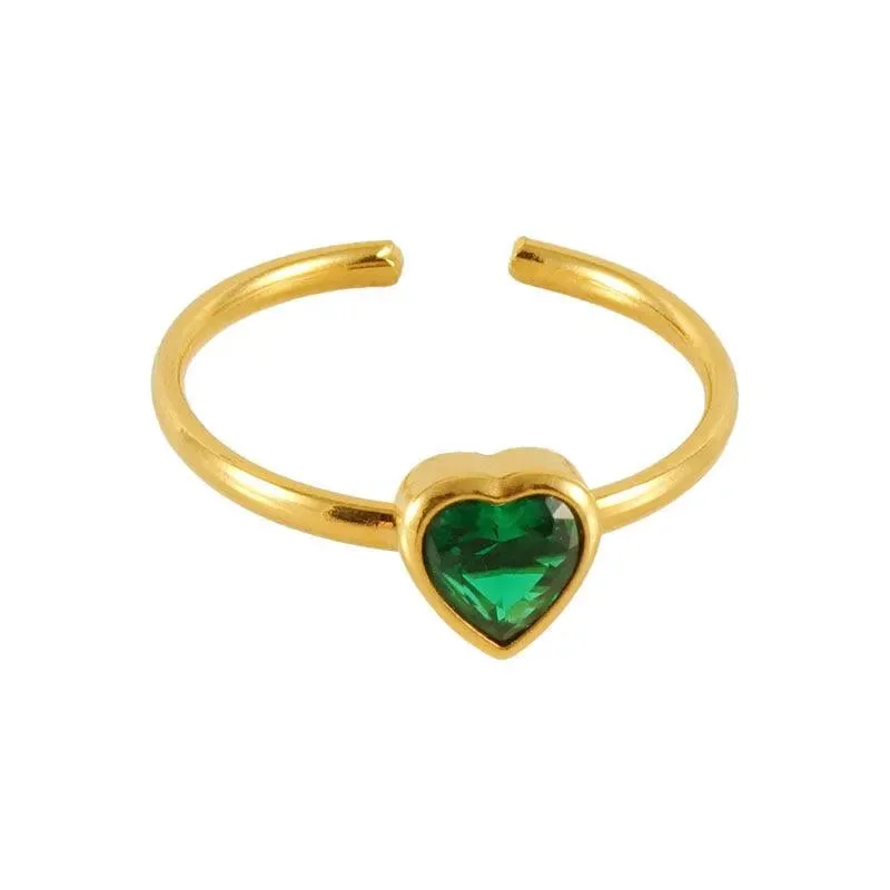 statement gemstone rings for women -18K Gold-Plated Adjustable Heart Zircon Ring – A Perfect Romantic Gift