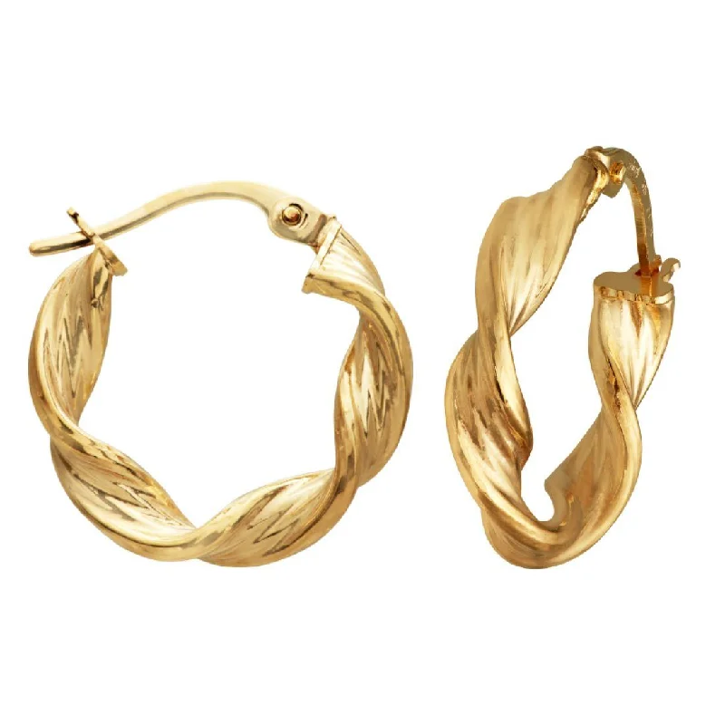 designer earrings for women -9ct Yellow Gold Double Twist Hoop Earrings 10mm