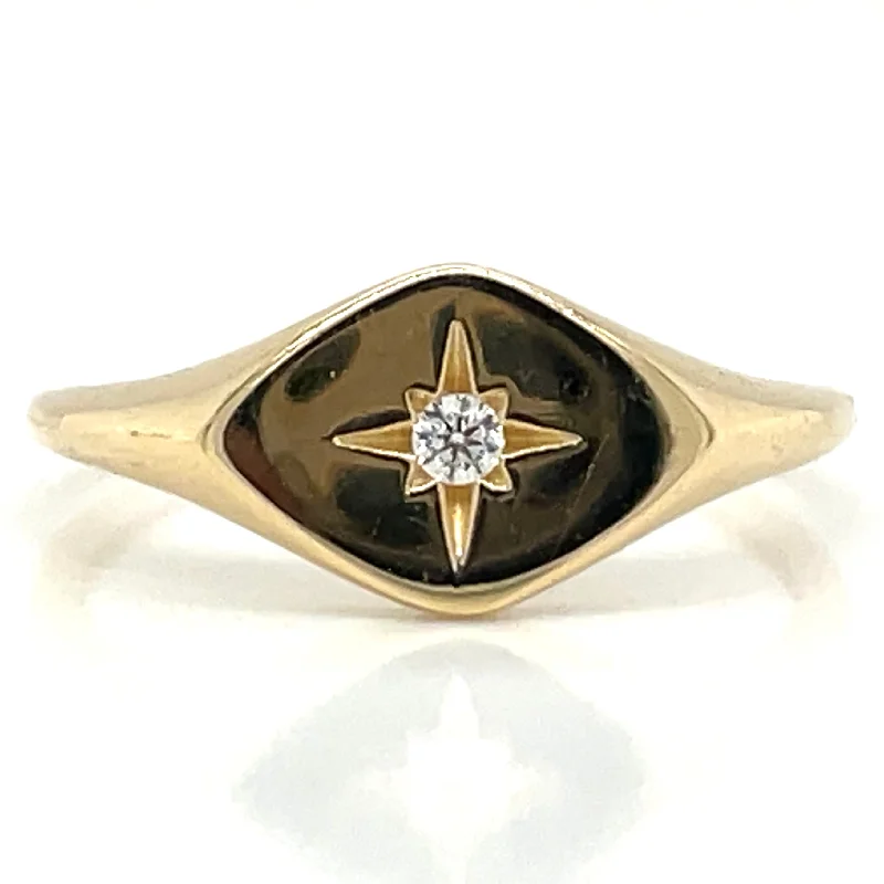 bold rings for women -9ct Yellow Gold Star Cz Set Signet Ring