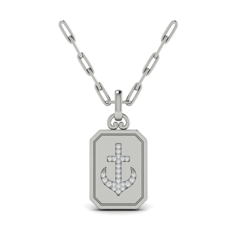 rhinestone necklaces for women -Diamond Anchor Medallion Pendant Link Necklace