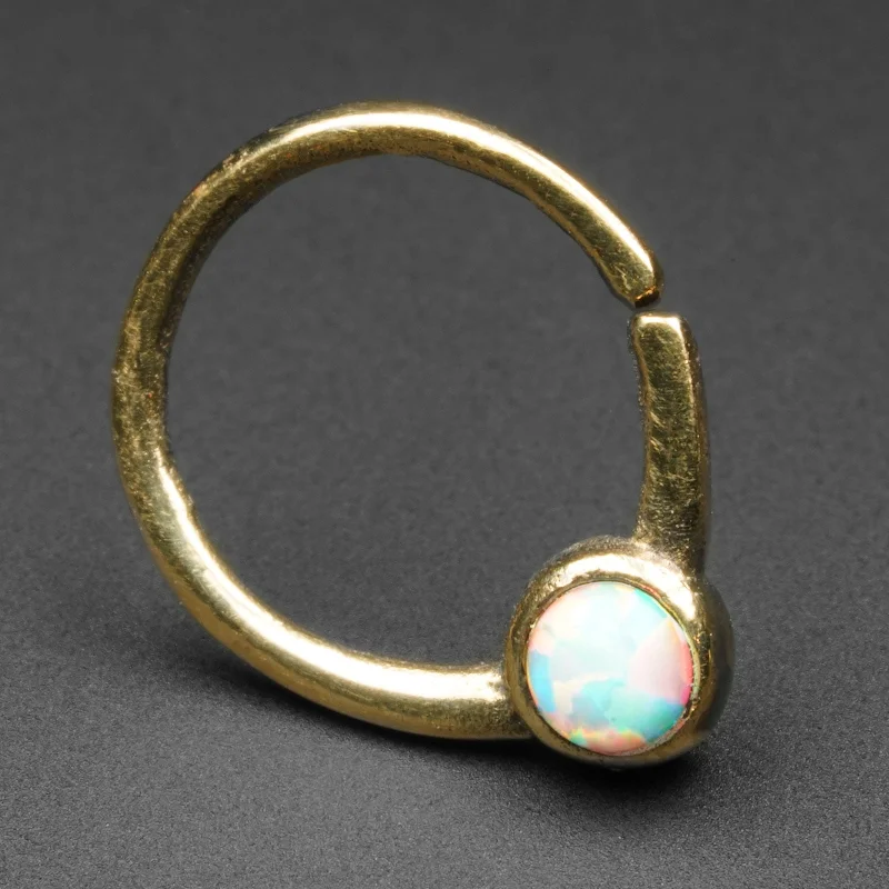 geometric rings for women -White Synth Opal & Brass Seamless Septum Ring