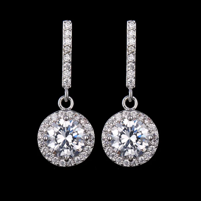 silver earrings for women -ON SALE - Operetta Halo Zirconia Bar Drop Earrings