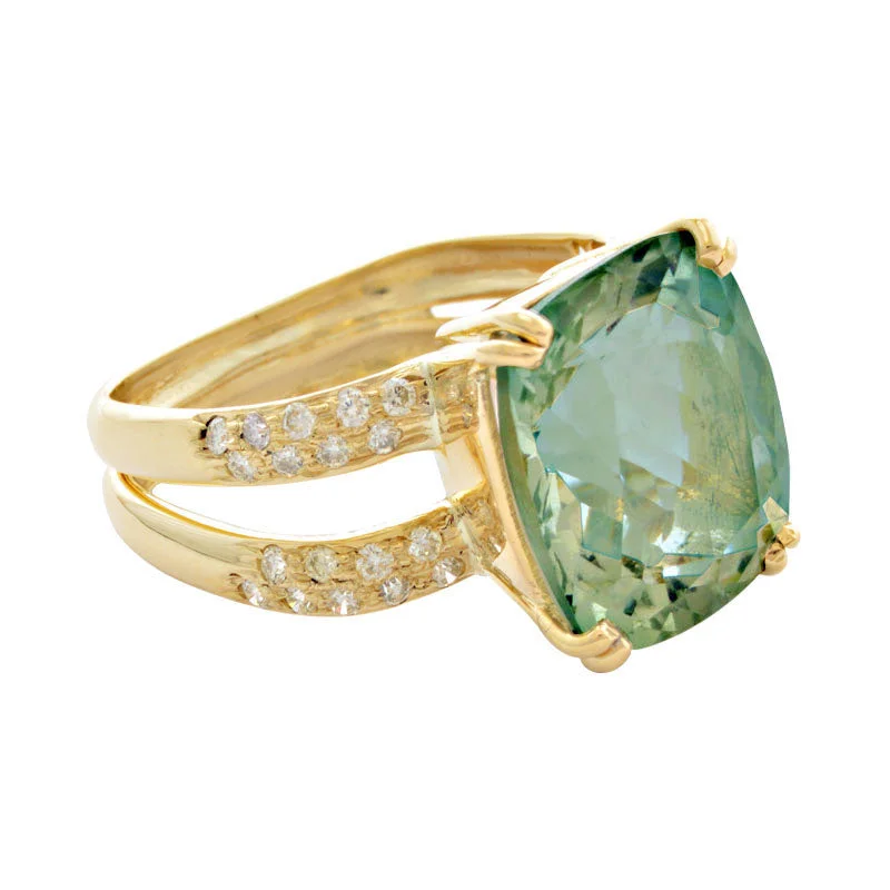 elegant engagement rings -Ring-Green Quartz and Diamond