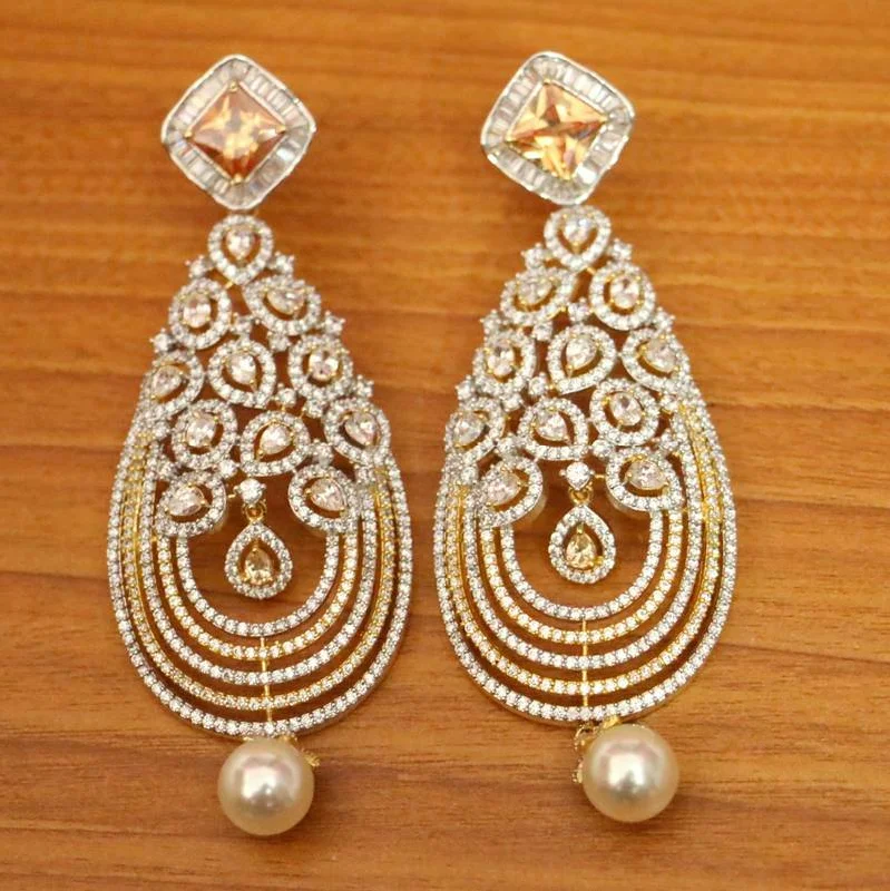 luxury silver earrings for women -Champagne Colour & CZ Studded Danglers