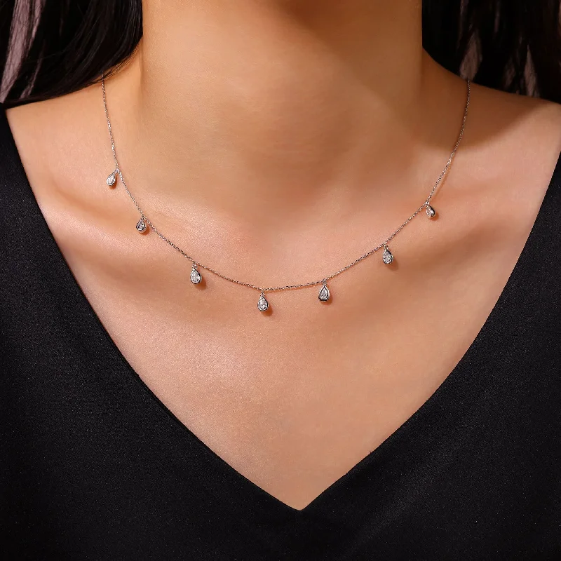 silver chain necklaces for women -Bezel Set Pear Shaped Diamond Droplet Necklace