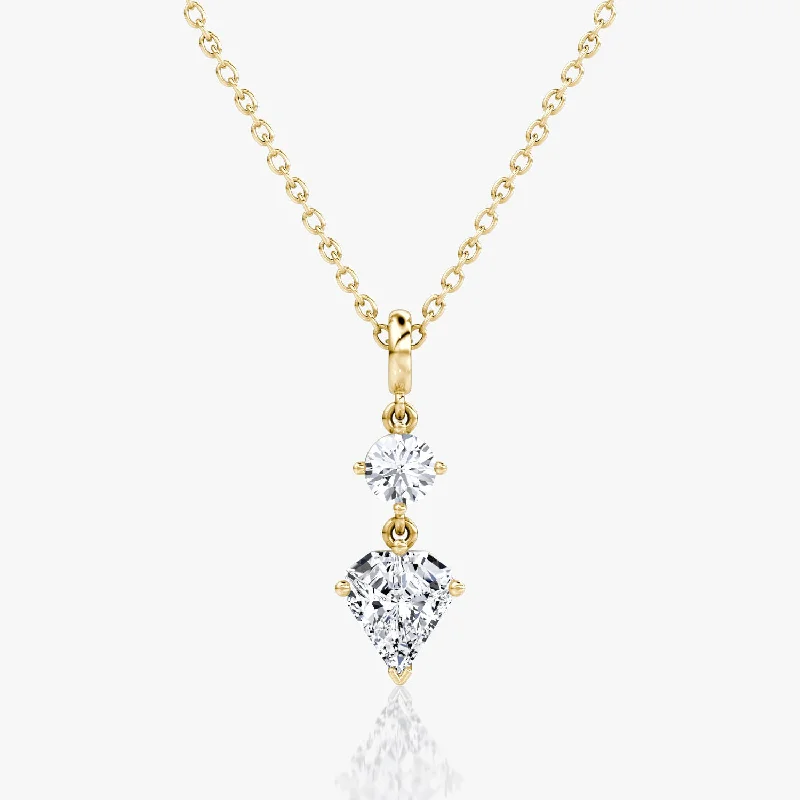 charm necklaces for women -Duo Drop 14K Gold Necklace w. 1.0ct Round Brilliant & Shield Lab-Grown Diamonds