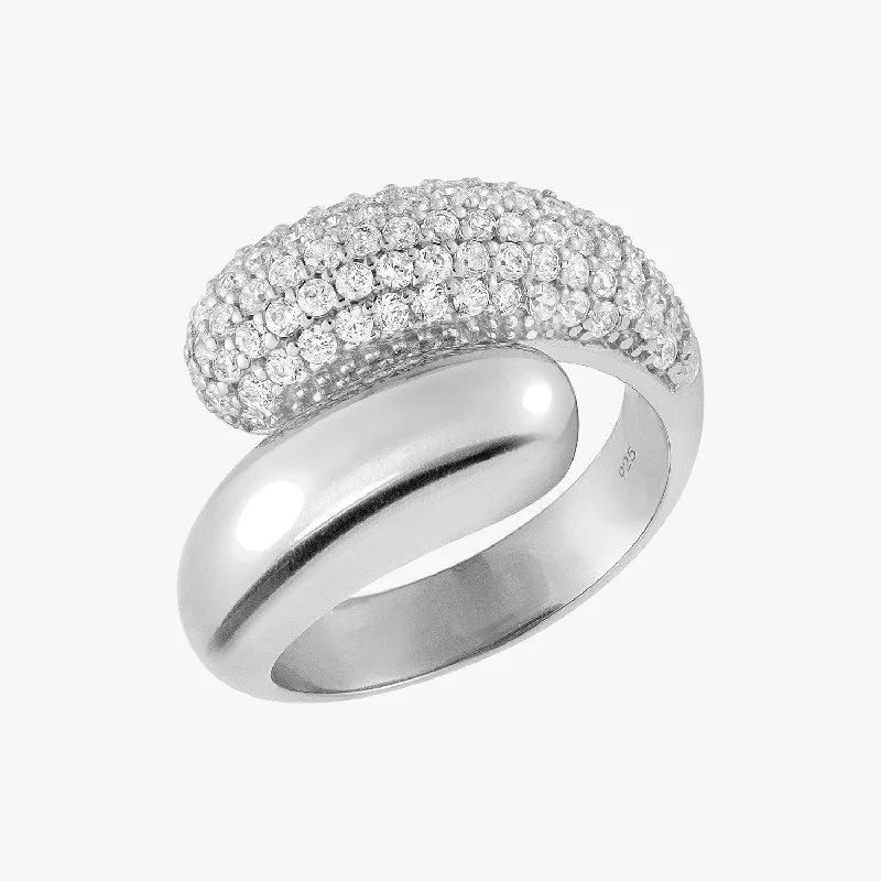 stackable rings for weddings -Pave Twin Dome Ring Silver