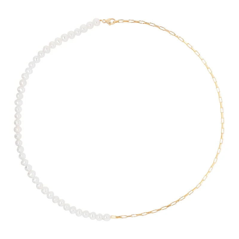 geometric necklaces for women -Half Pearls Gold Plated Necklace