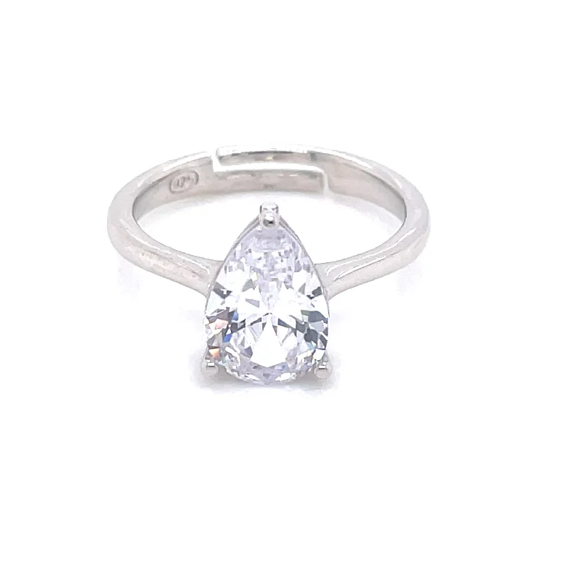 vintage gold rings for women -Sterling Silver CZ Pear Ring