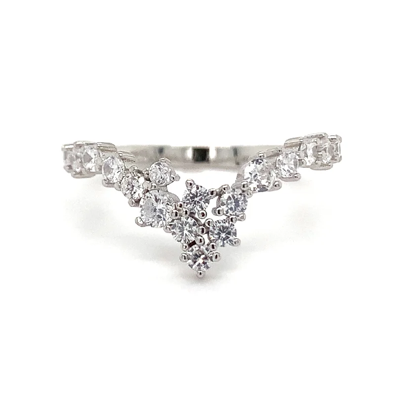 luxury diamond wedding rings -Sterling Silver Scattered CZ Crown Ring