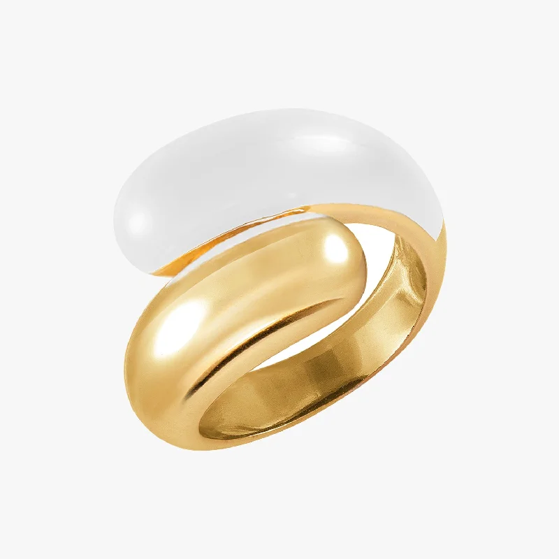 infinity rings for women -Twin Dome White Enamel Ring