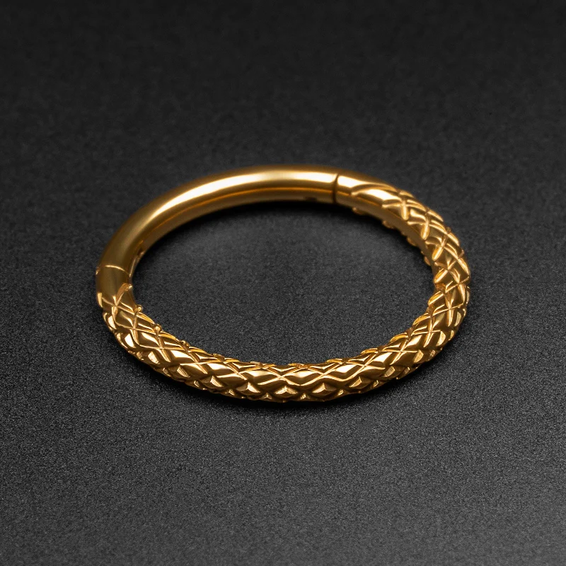 trendy wedding rings for women -Snake Skin Gold PVD Titanium Septum Clicker Ring