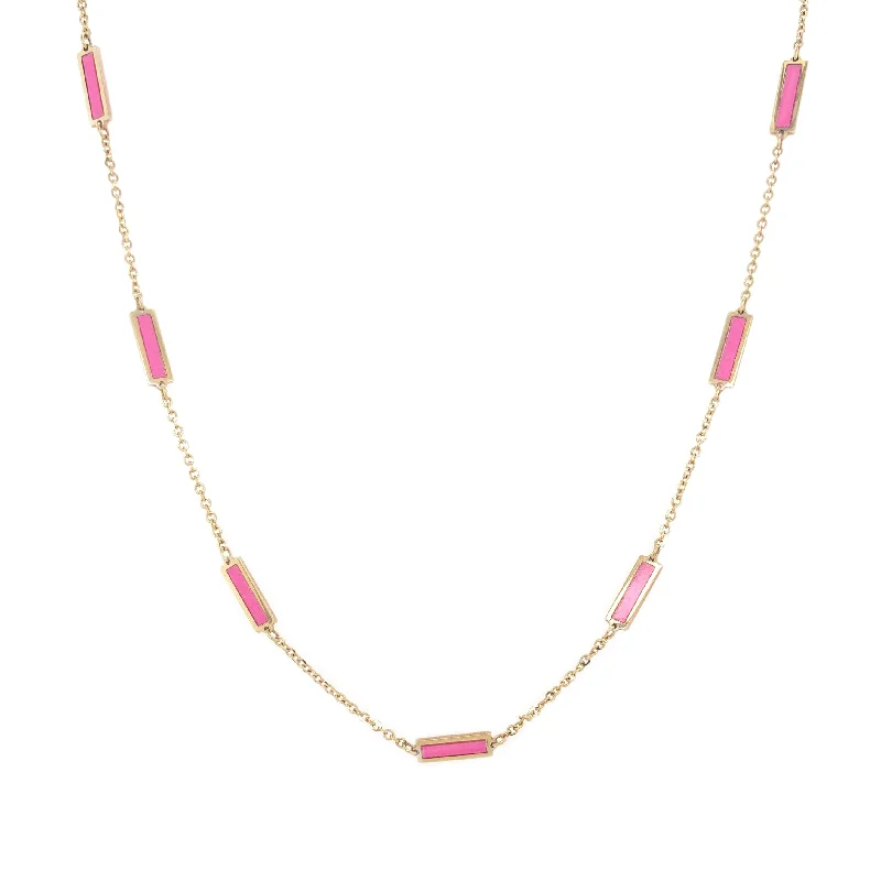 adjustable chain necklaces for women -14k Gold & Pink Agate Bar Station Necklace