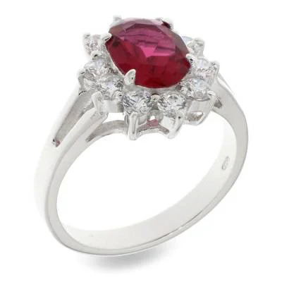 infinity engagement rings for women -Sterling Silver Princess Di Style Ruby CZ Ring