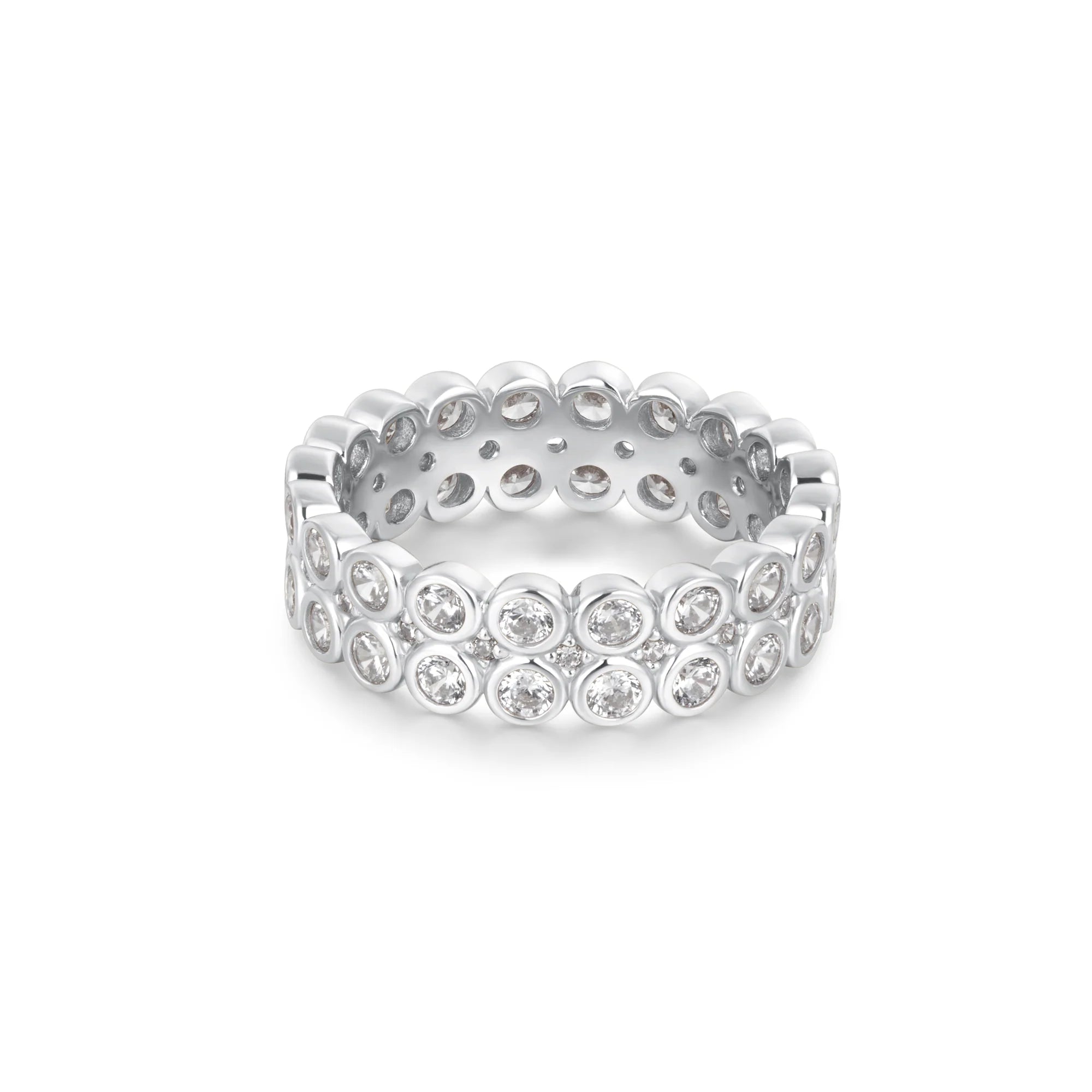 trendy wedding rings for women -Ania Haie Silver Double Row Bezel Ring