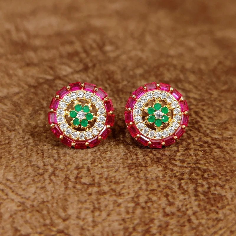 heart-shaped earrings for women -RUBY & EMERALD CZ STUDDED ROUND STUDS