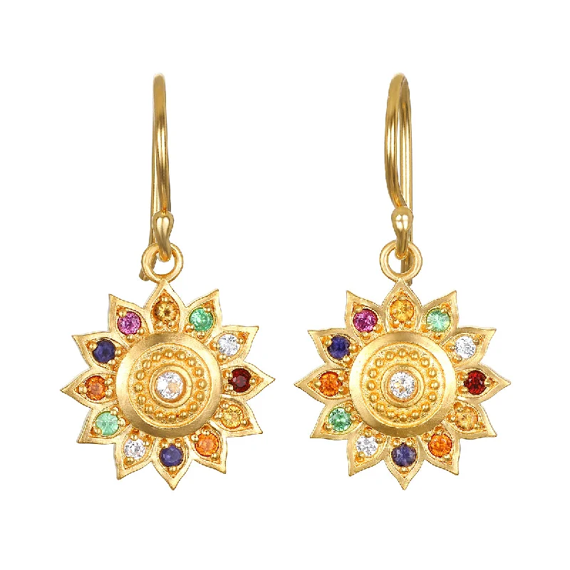 sterling silver drop earrings for women -Vibrant Self Multi Stone Lotus Earrings