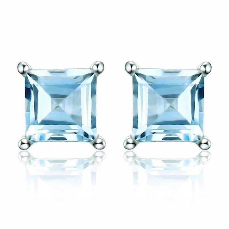 cute dangle earrings for women -Ice Blue Genuine Topaz Princess Cut 0.7 CT IOBI Precious Gems Stud Earrings