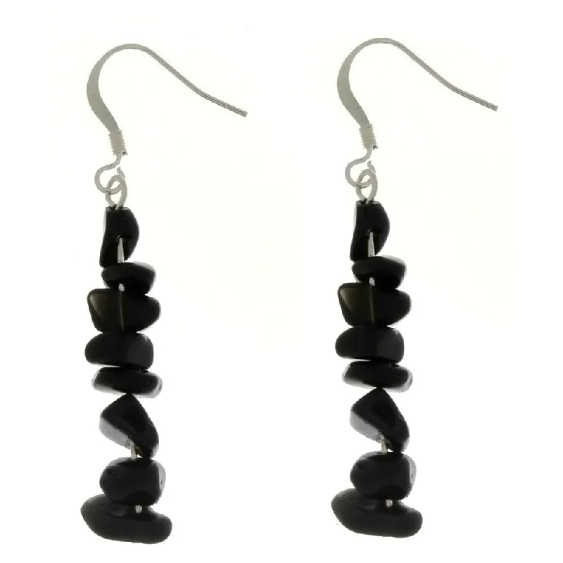 classic pearl earrings for women -DANGLE CHIP BLACK STONE EARRINGS