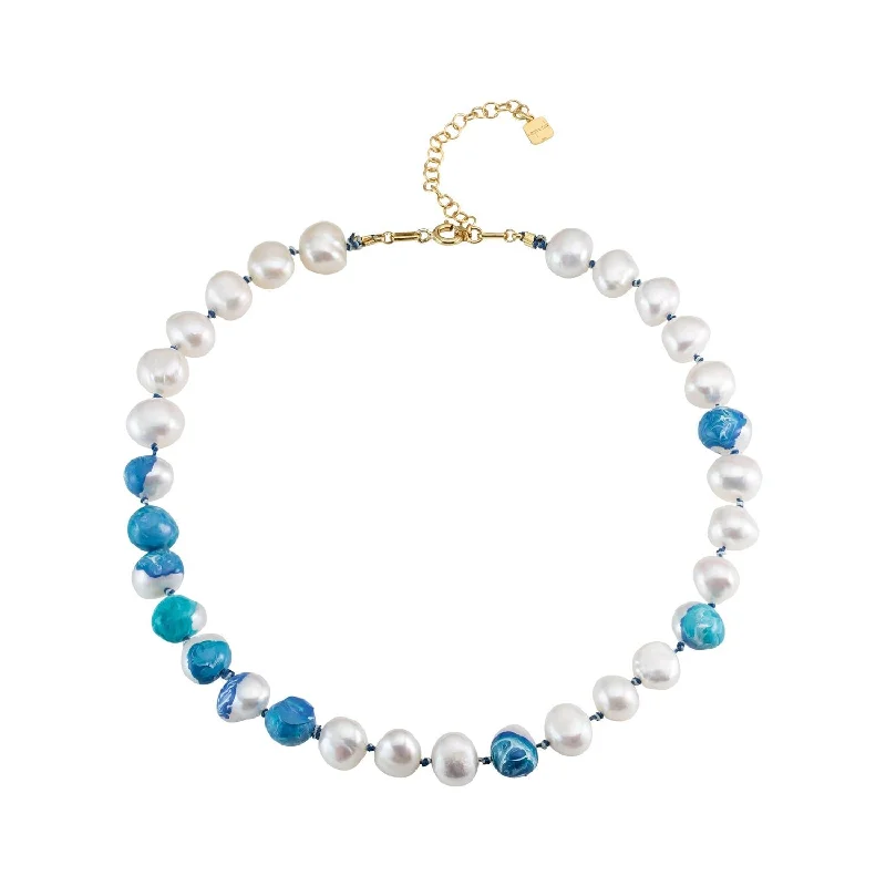 unique chain necklaces for women -Choker Bahía Blue 18K Gold Plated Necklace w. Pearls