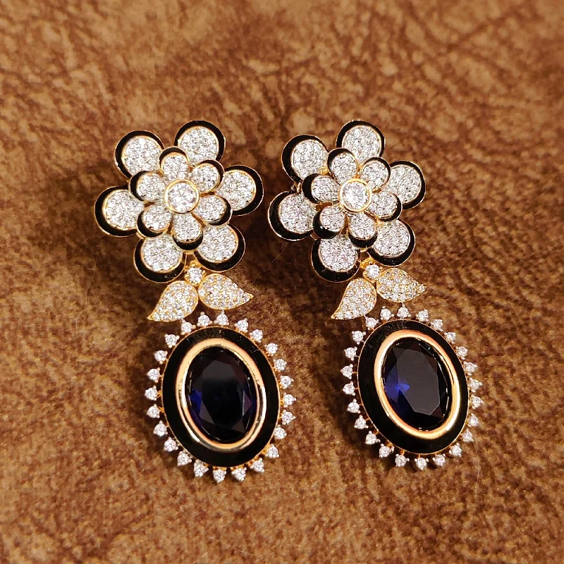 boho earrings for women -BLUE SAPPHIRE & CZ DIAMOND LOOK MEENAKARI EARRINGS