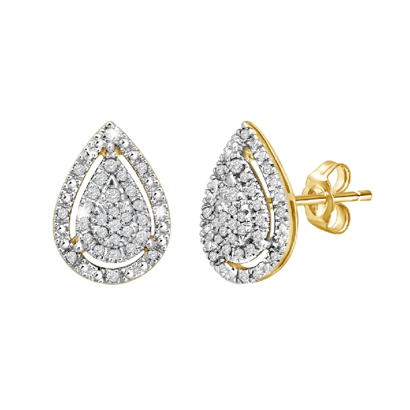 flower earrings for women -9ct Yellow Gold 0.10ct Diamond Pear Shape Stud Earrings