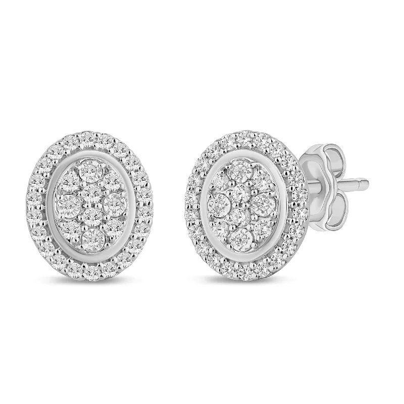 bold silver earrings for women -Halo Stud Earrings with 0.50ct of Diamonds in 9ct White Gold