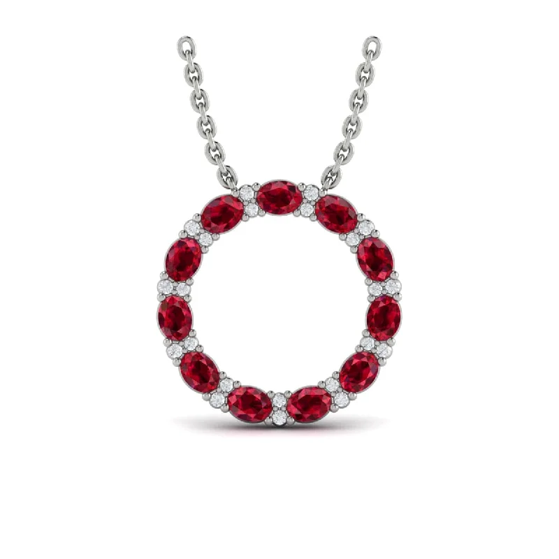 dainty necklaces for women -Oval Ruby and Diamond Open Circle Pendant Necklace