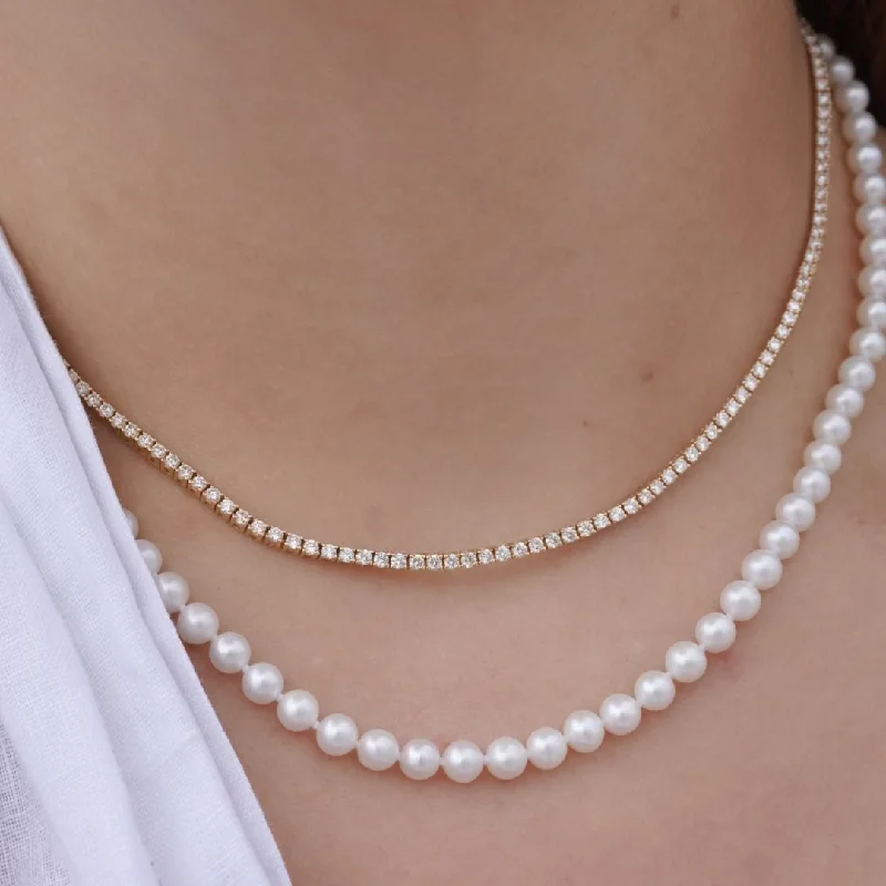 classic pearl necklaces for women -Diamond + Pearl Stack