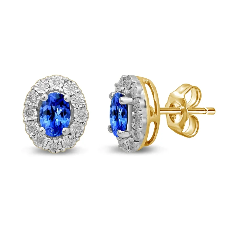 minimalist earrings for women -9ct Yellow Gold Diamond Set Tanzanite Stud Earrings