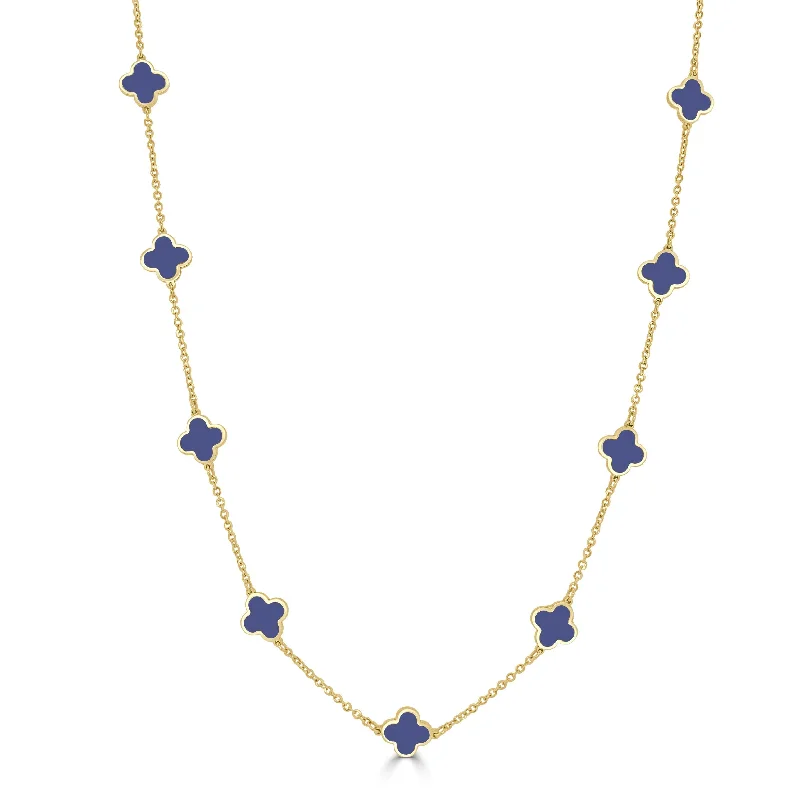 elegant charm necklaces for women -14K Gold & Lapis Inlay Clover Station Necklace