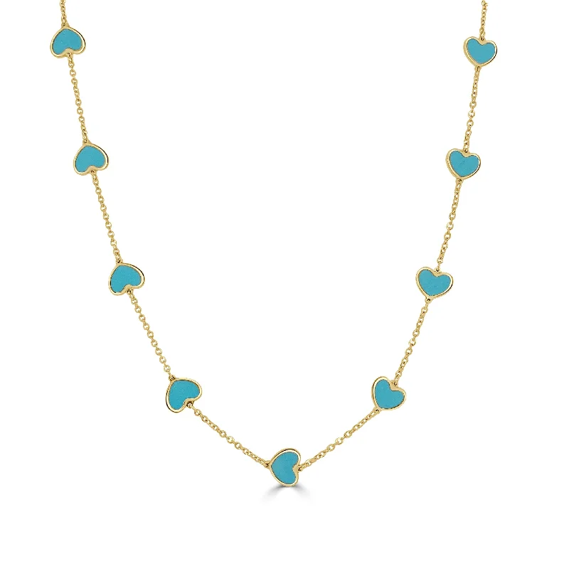 engraved gold necklaces for women -14k Gold & Turquoise Heart Necklace