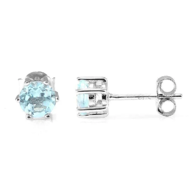 dazzling earrings for women -Ice Blue Genuine Topaz Round 1.2 CTW IOBI Precious Gems Stud Earrings