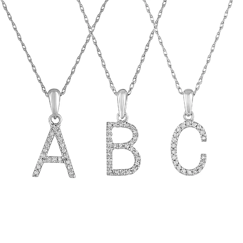 rhinestone necklaces for women -14k White Gold & Diamond Initial Necklace