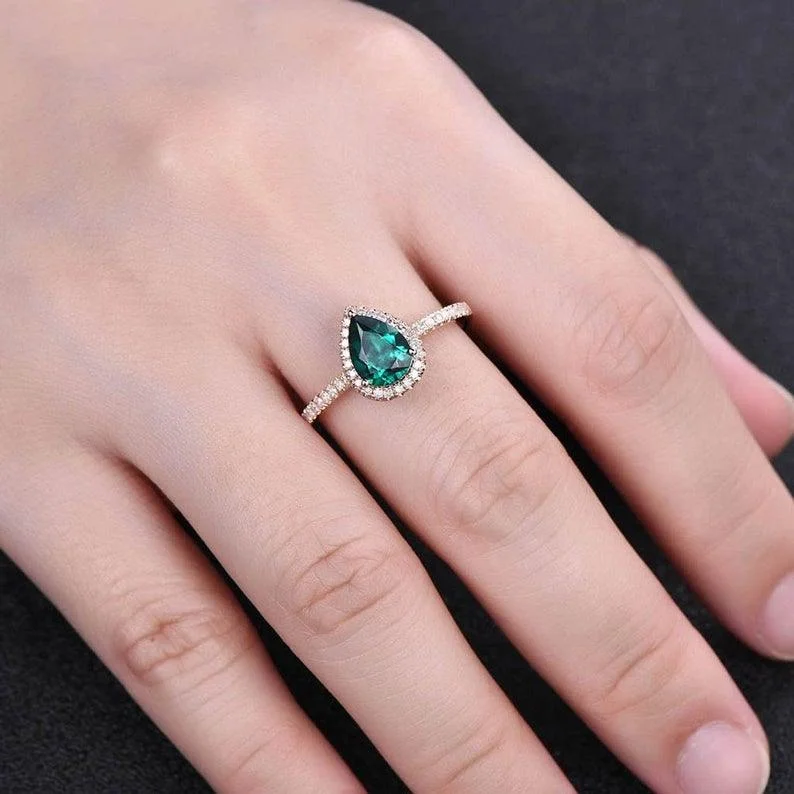 statement wedding rings for women -GREEN PEAR RING