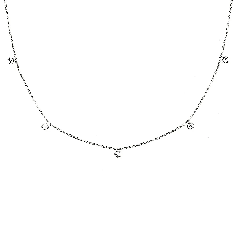 heart-shaped necklaces for women -Mini Choker Bezel 18K Whitegold Necklace w. Diamonds