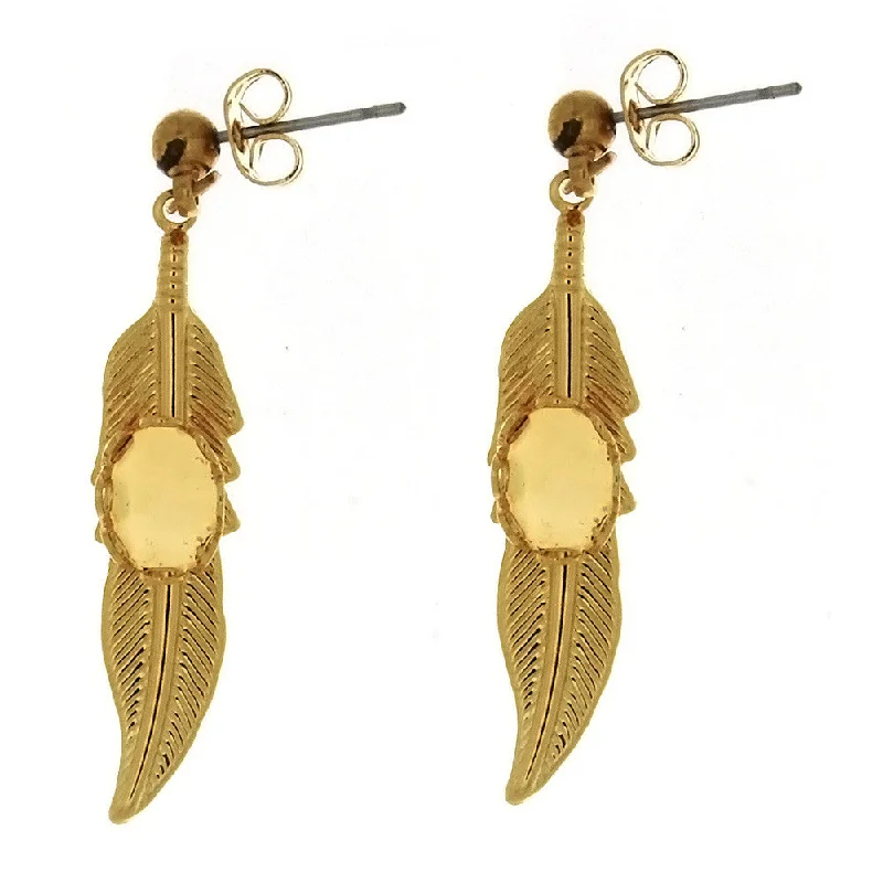 statement earrings for women -Cabochon Setting Dangle Feather Earrings Holds 6x8 mm Cabochon