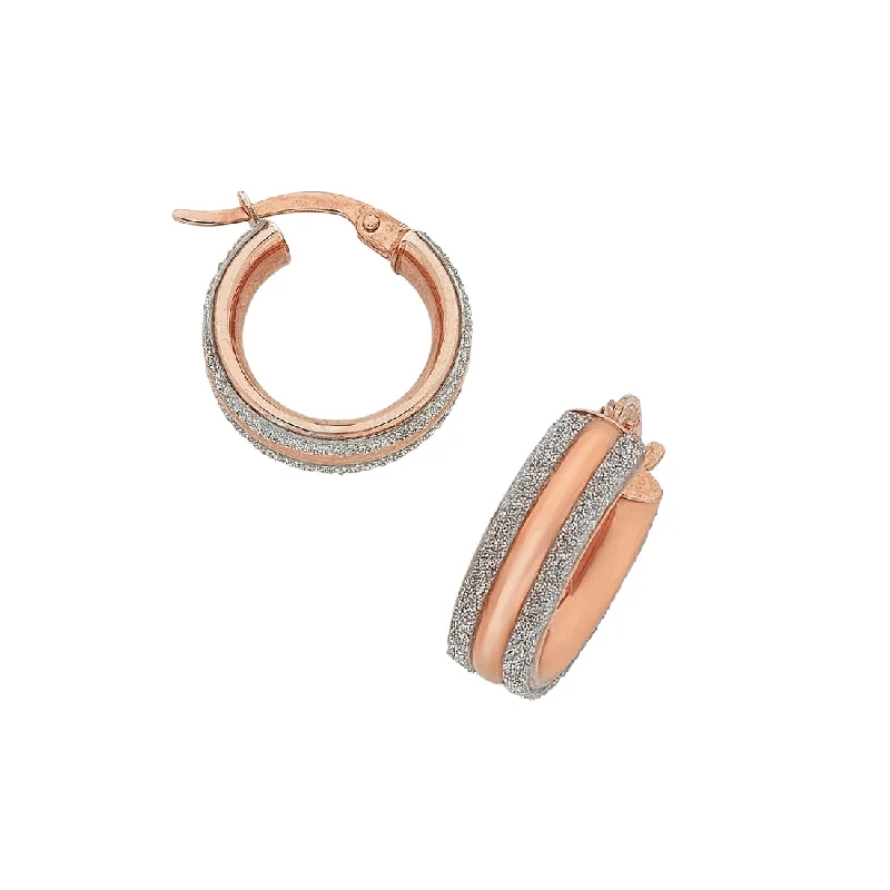 fashion hoop earrings for women -9ct Rose Gold Silver Infused Stardust Stripe Hoop Earrings