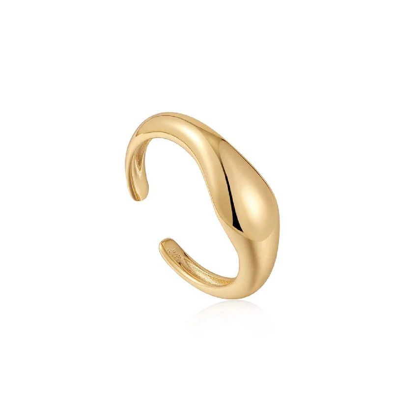 personalized engagement rings -Ania Haie Gold Wave Adjustable Ring