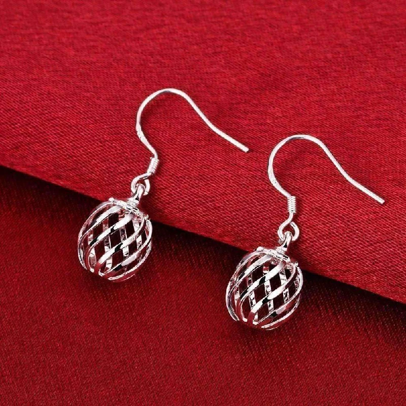 heart-shaped earrings for women -Silver Swirl Bead Dangling French Hook Earrings for Women