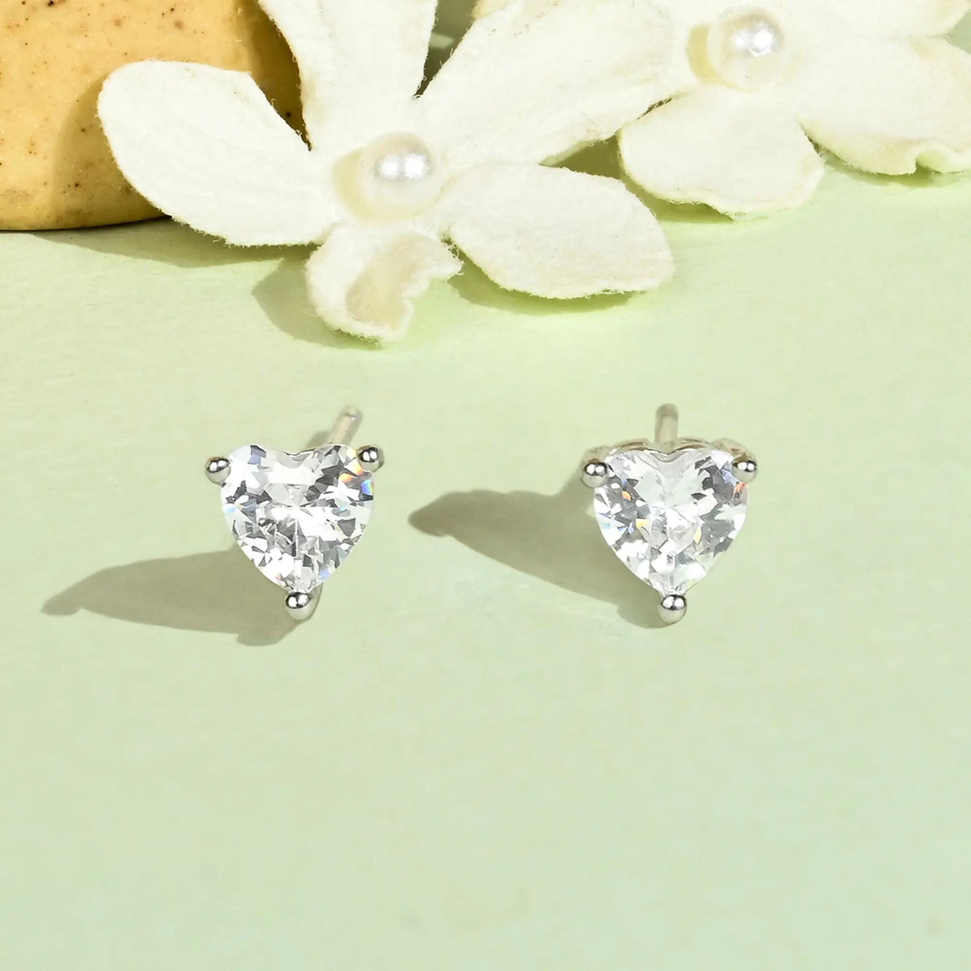 flower earrings for women -Sleek Heart Stone Studs