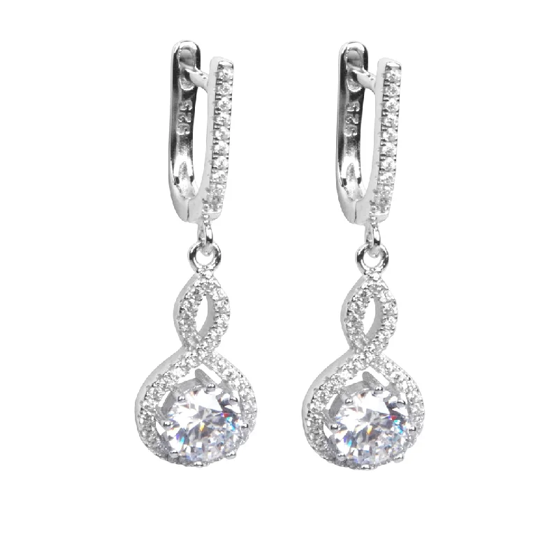 gold earrings with diamonds -Sterling Silver Cubic Zirconia Loop Drop Earrings