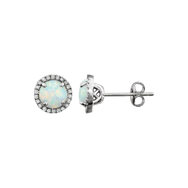 stud earrings for women -8mm Halo Style Created Opal & Diamond Earrings in 14k White Gold