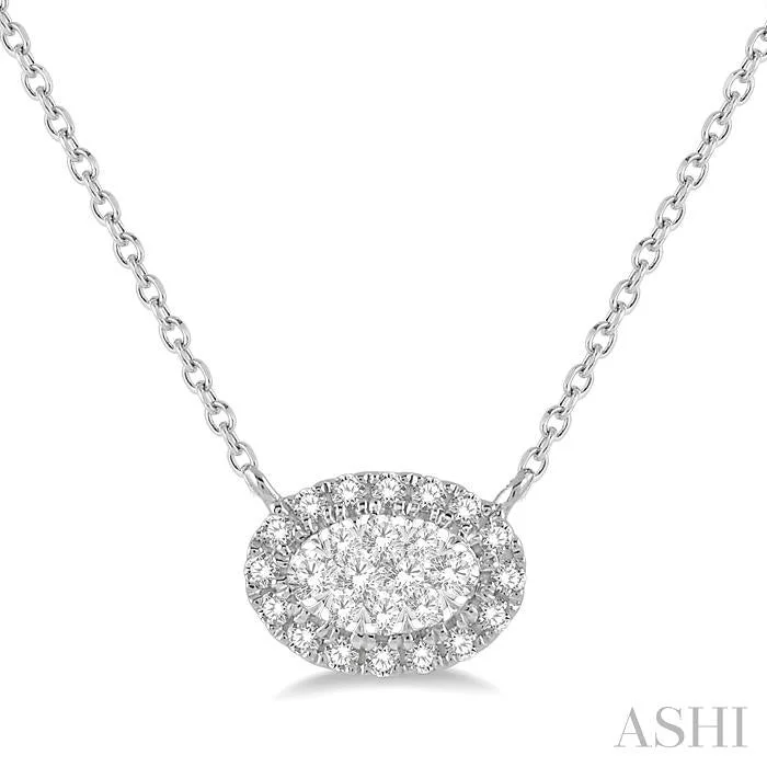 elegant charm necklaces for women -OVAL SHAPE EAST-WEST HALO LOVEBRIGHT ESSENTIAL DIAMOND PENDANT