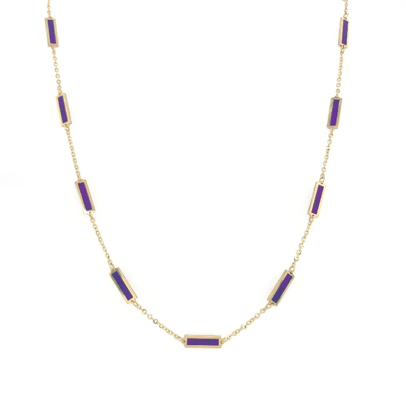 luxury diamond necklaces for women -14k Gold & Amethyst Bar Station Necklace