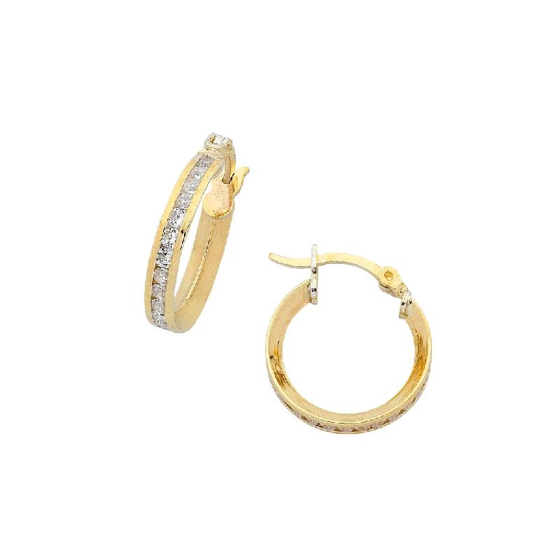 sparkling earrings for women -9ct Yellow Gold Silver Infused Cubic Zirconia Hoops